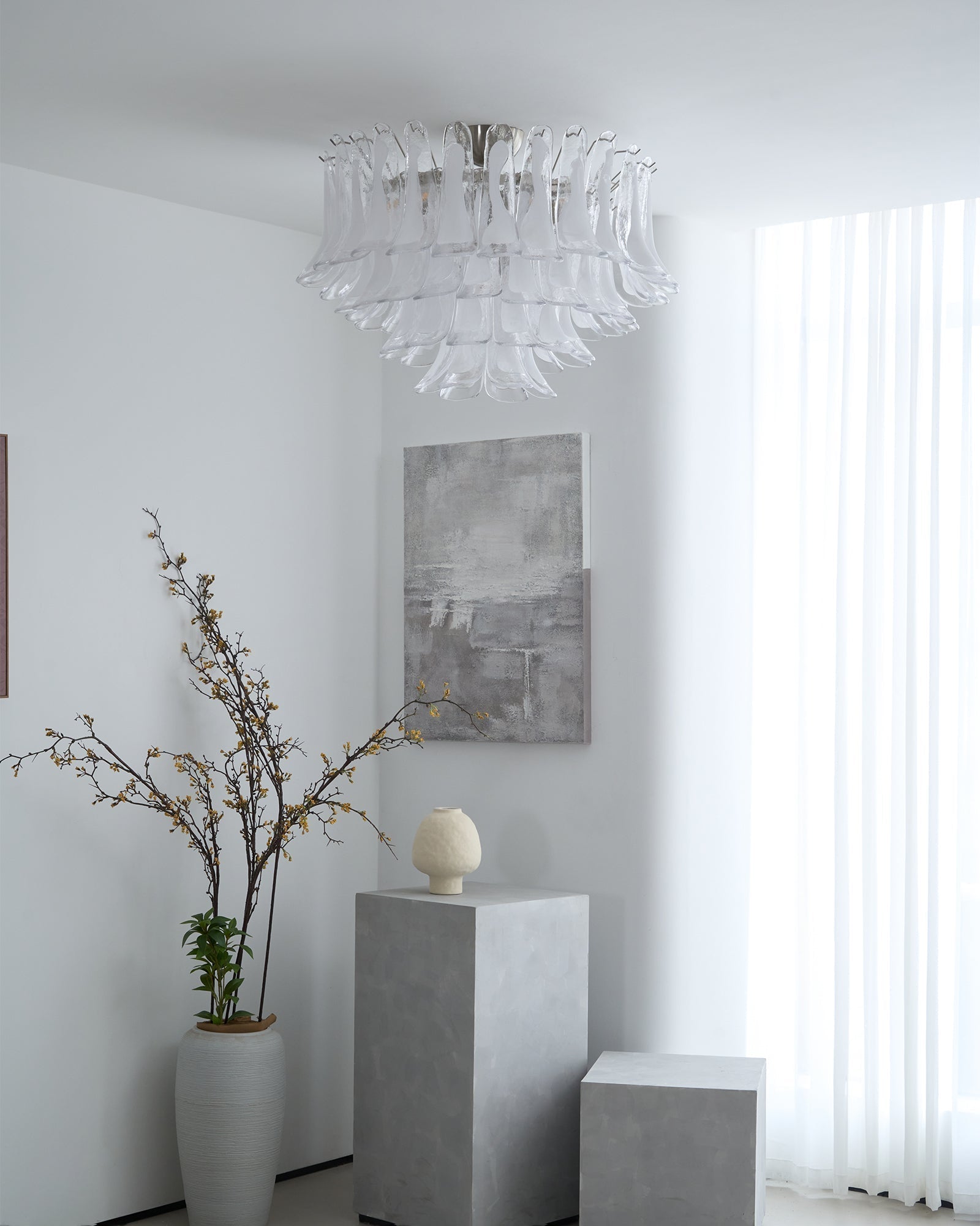 Plafonnier Verre Transparent Vagues Superposées Pour Éclairage Doux