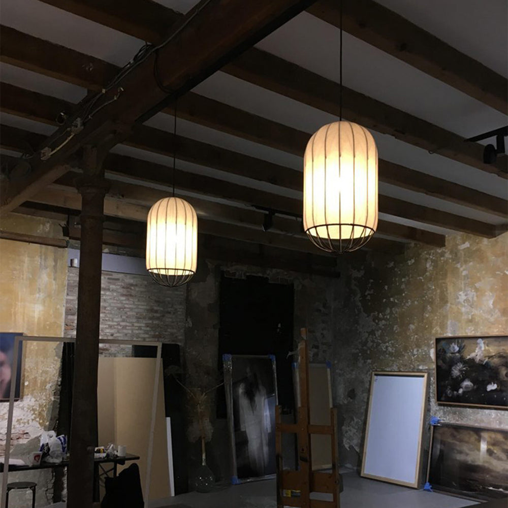 Suspension Vintage En Tissu Et Métal Lumière Douce Pour Salon