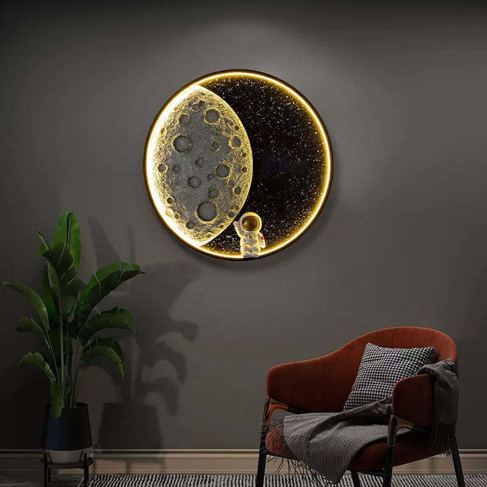 Applique Murale Astronaute Rond Lune En Métal Éclairage Durable Élégant