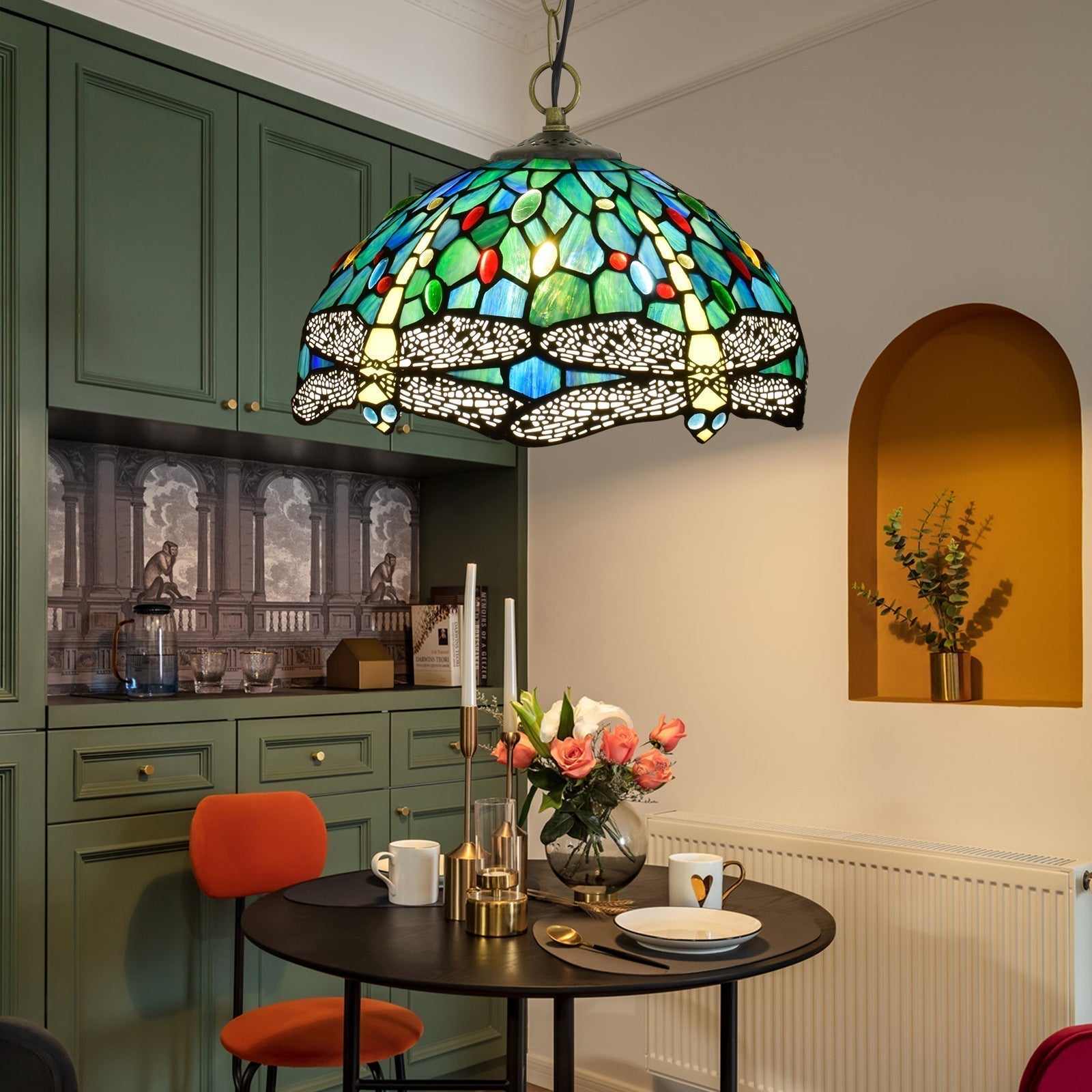 Suspension Vintage Vitrail Verre Métal Bol Chambre À Coucher Lumière Douce