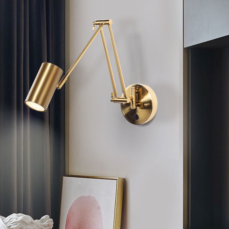 Lampe Murale Cylindrique Réglable En Laiton Doré Pour Chambre