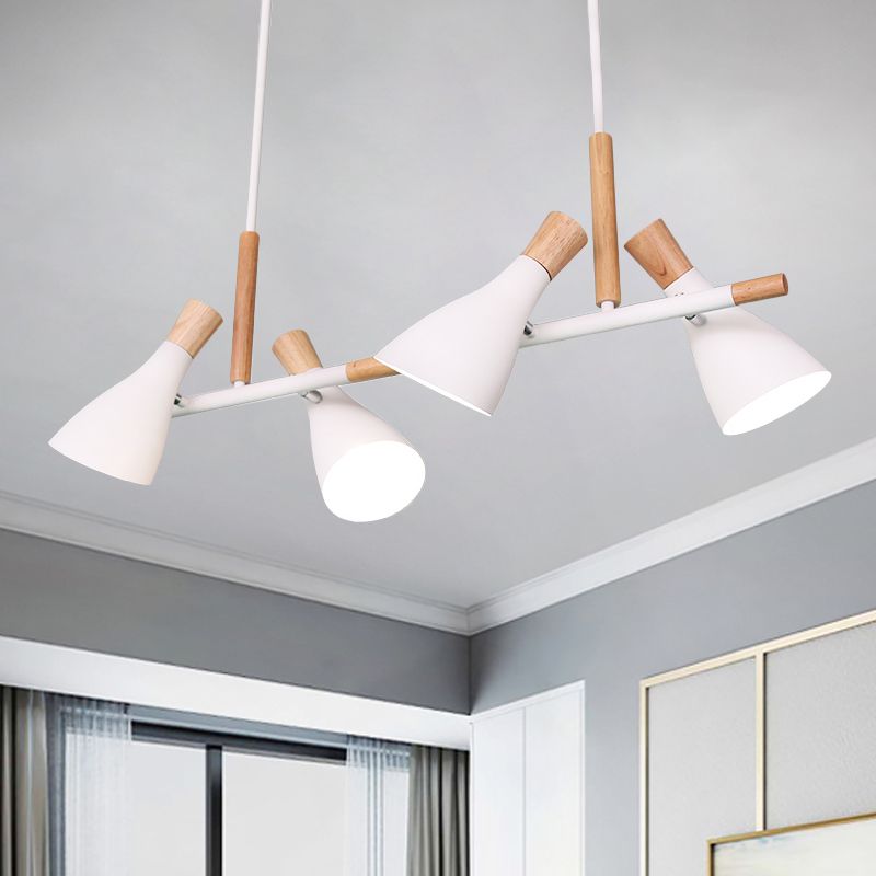 Suspensions Quatre Lampes Bois et Métal Ambiance Nordique Cuisine et Salon