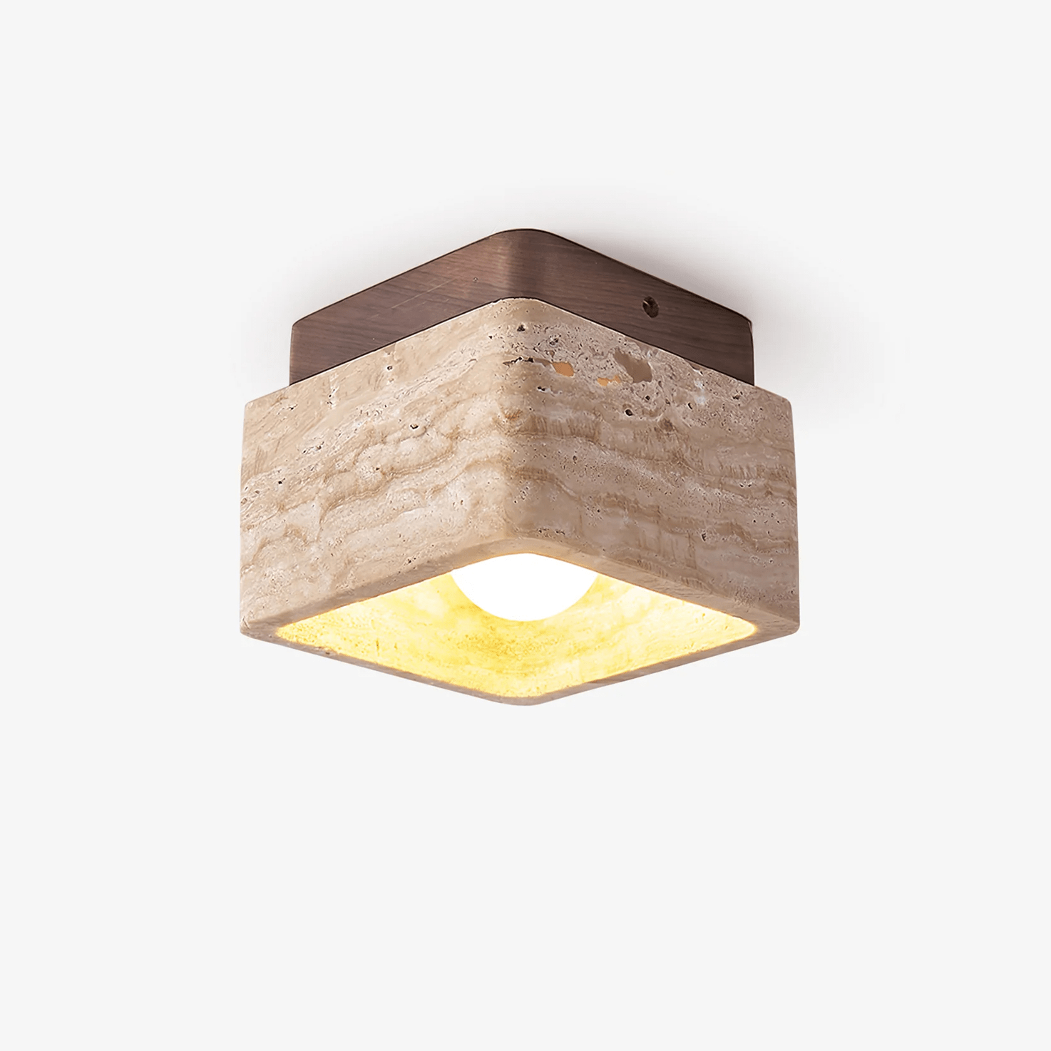 Plafonnier Travertin Texturé en Métal et Bois LED E27 Épuré