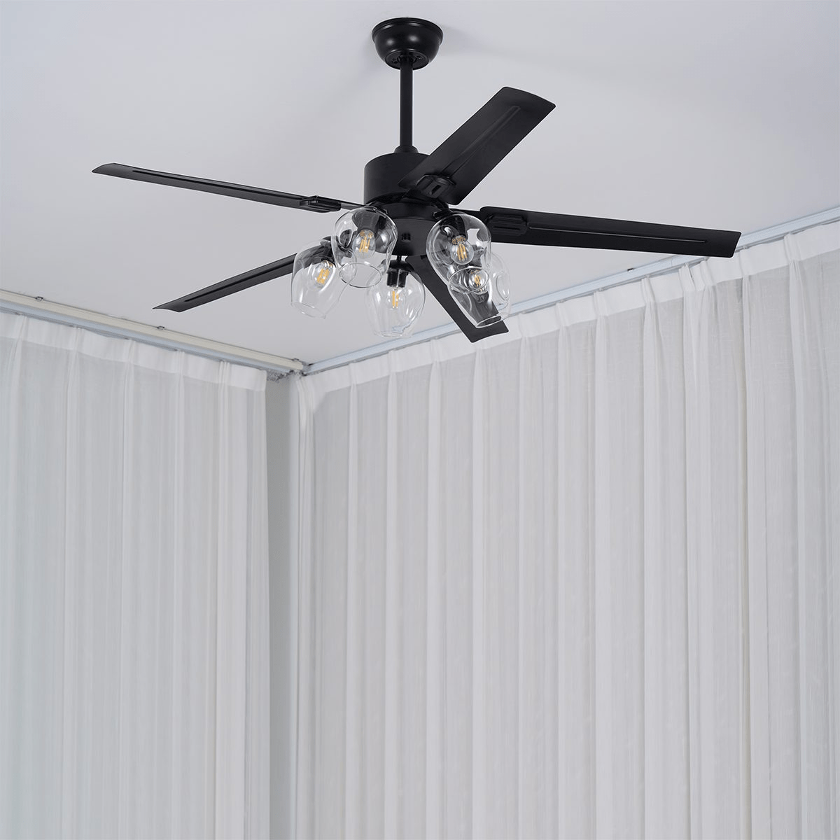 Ventilateur De Plafond Lumineux Verre Noir Vintage Avec Lumiere