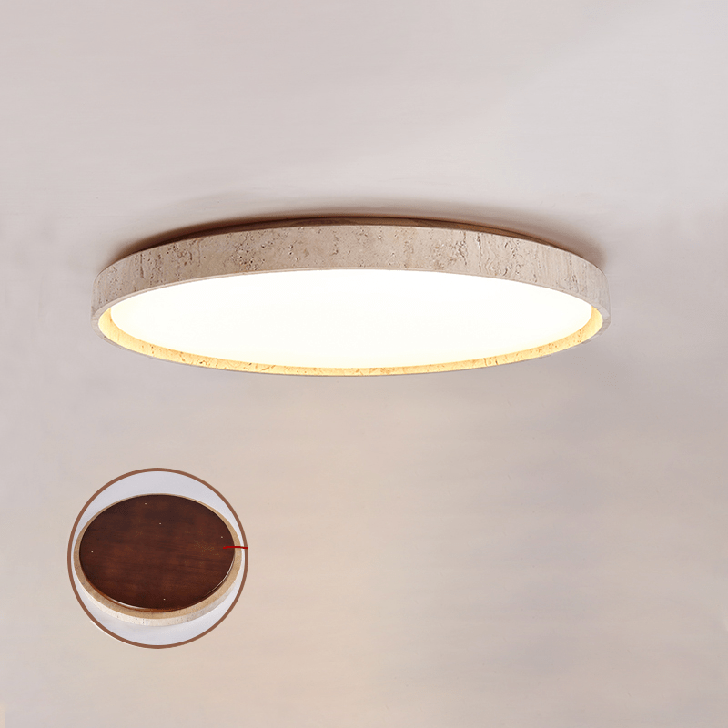 Plafonnier Rond En Travertin, Lumière Douce Et Texture Naturelle