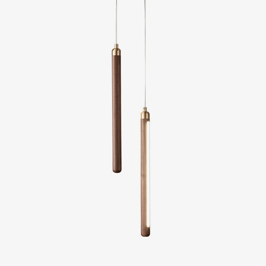 Suspension Linéaire Bois Laiton Éclairage LED Température Ajustable