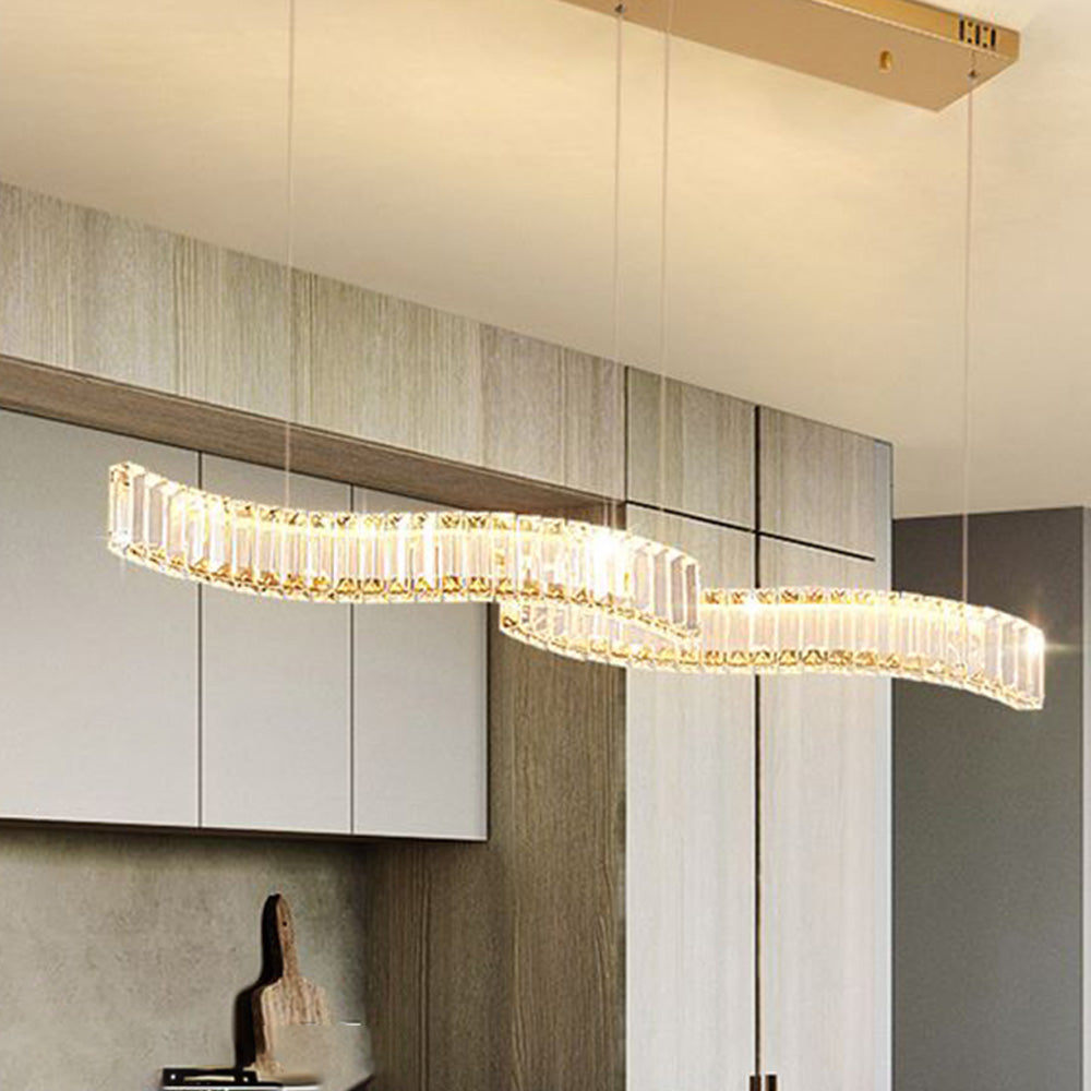 Suspensions LED Wave Moderne Éclairage Élégant Avec Cristal et Métal Argent