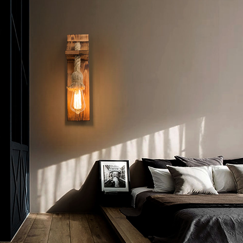 Applique Murale Bois et Corde de Chanvre Éclairage Naturel et Variable