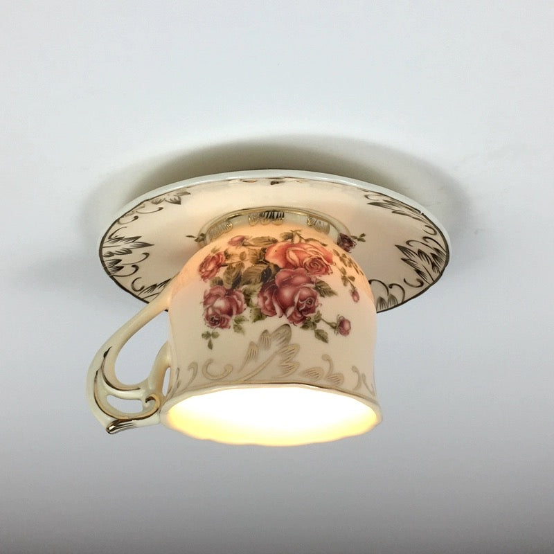 Plafonnier Rétro En Céramique Rose, Éclairage Élégant Pour Chambre