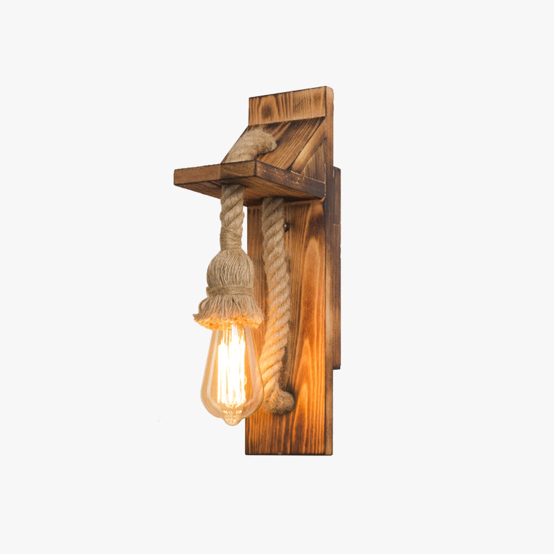Applique Murale Bois et Corde de Chanvre Éclairage Naturel et Variable