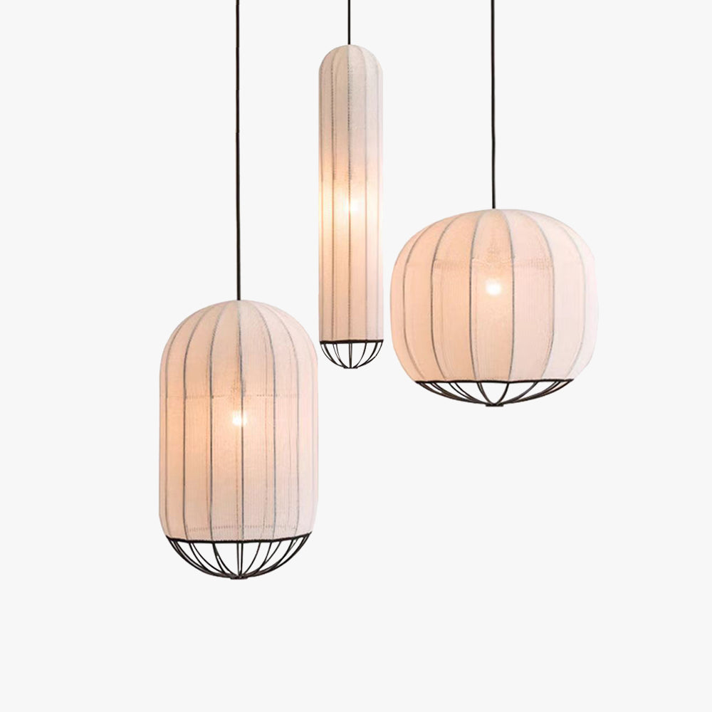 Suspension Vintage En Tissu Et Métal Lumière Douce Pour Salon