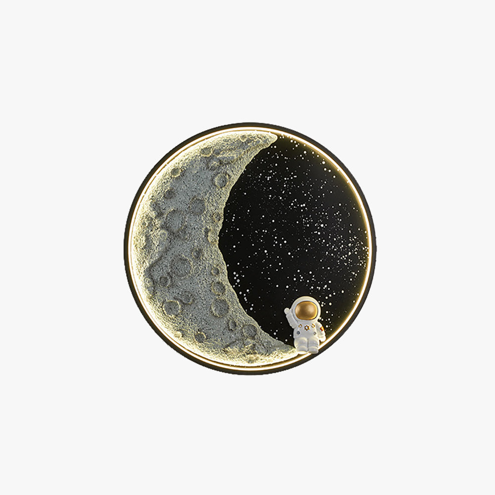 Applique Murale Astronaute Et Lune Métal Noir Pour Chambre Éclairage