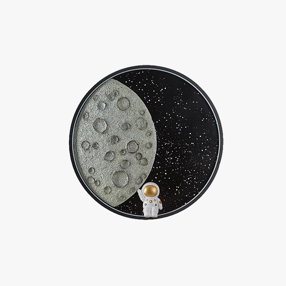 Applique Murale Astronaute Rond Lune En Métal Éclairage Durable Élégant