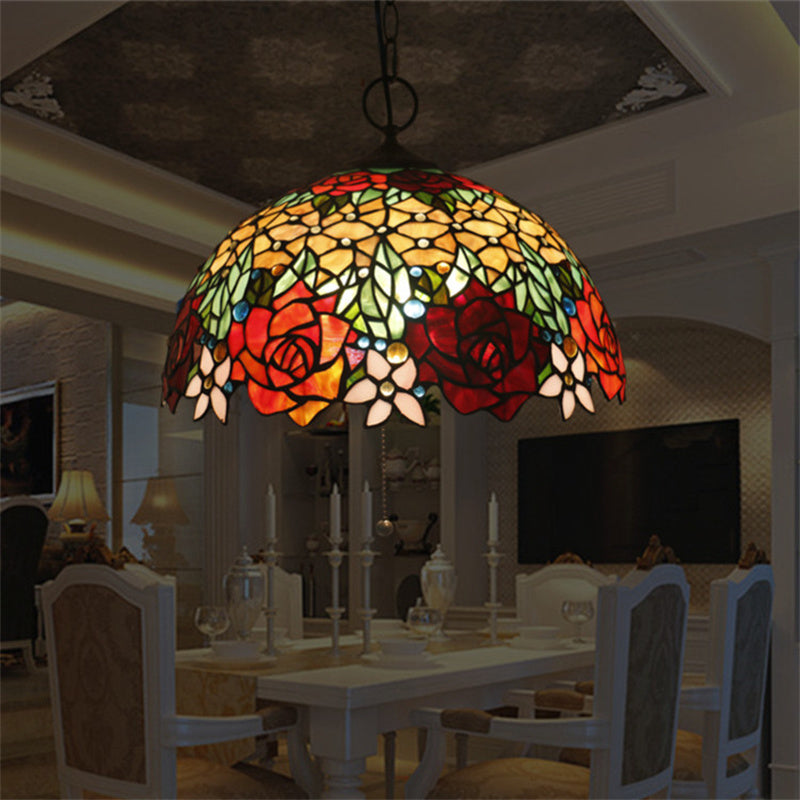 Suspension Verre Style Vitrail Vintage Éclairage Chambre Élégant