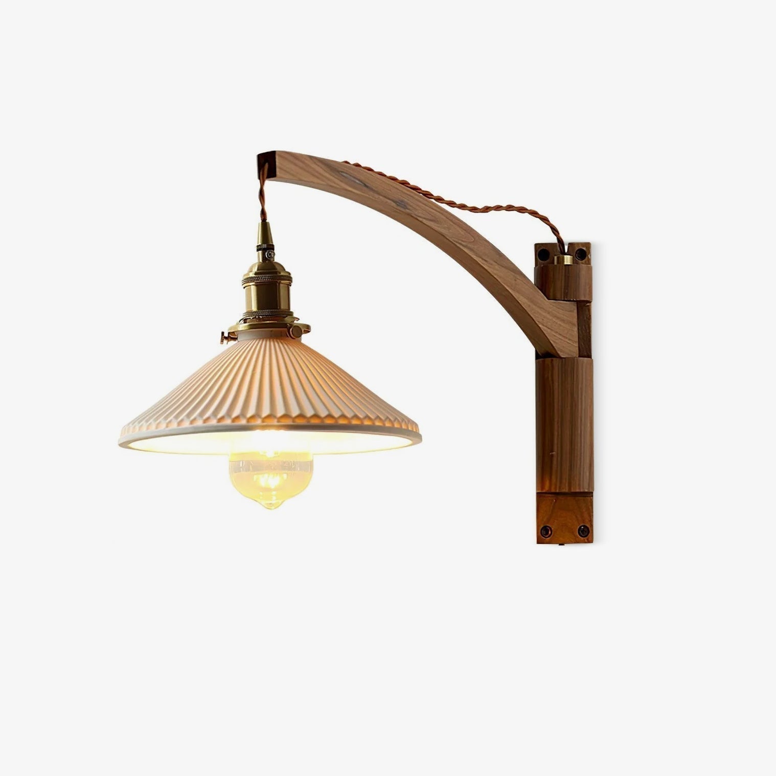 Lampe Murale À Bras Articulé Style Nordique En Noyer et Céramique