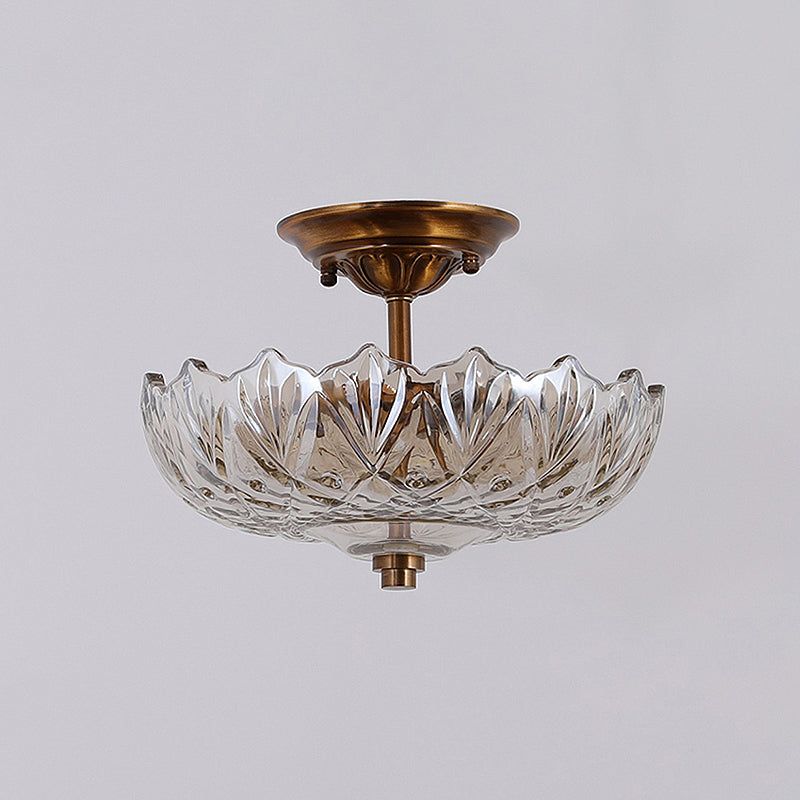 Plafonnier Trois Abat Jour Verre Laiton Antique Salon Éclairage Raffiné