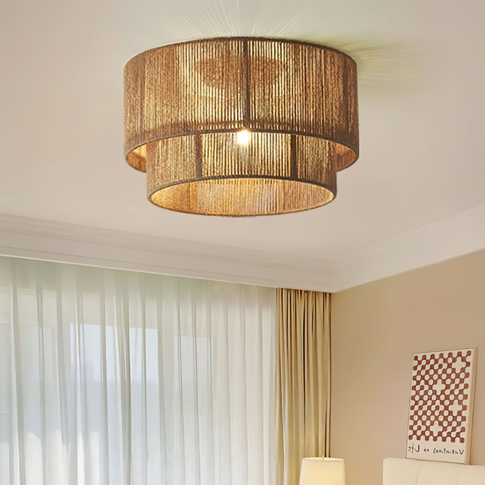 Lampe Plafonnier Tissée Naturelle Pour Éclairage Doux Et Élégant