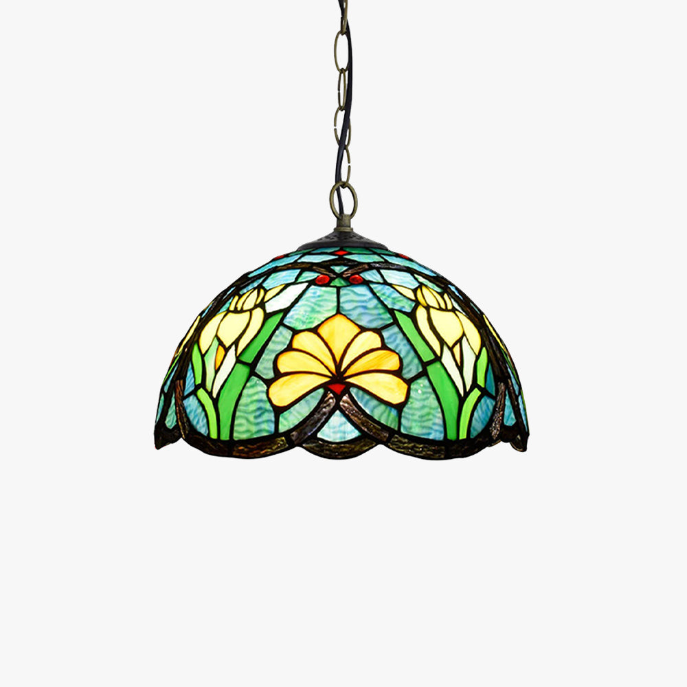 Suspension Verre Tachée Fleurs Vintage Lumineuse Pour Salon