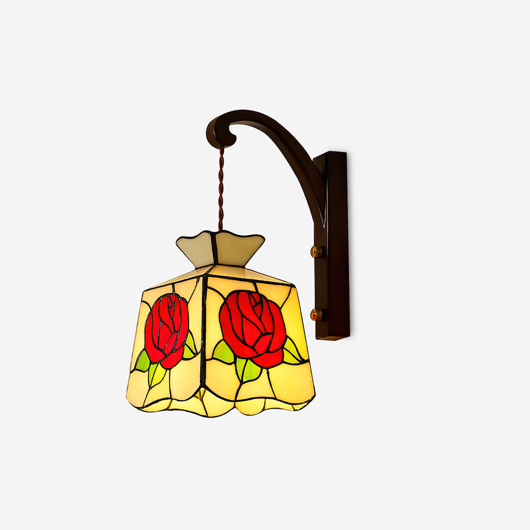 Applique Murale Verre Teinté Motif Roseraie Éclairage Élégant