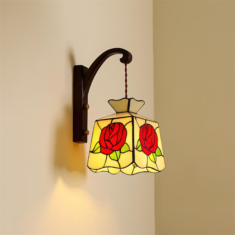 Applique Murale Verre Teinté Motif Roseraie Éclairage Élégant