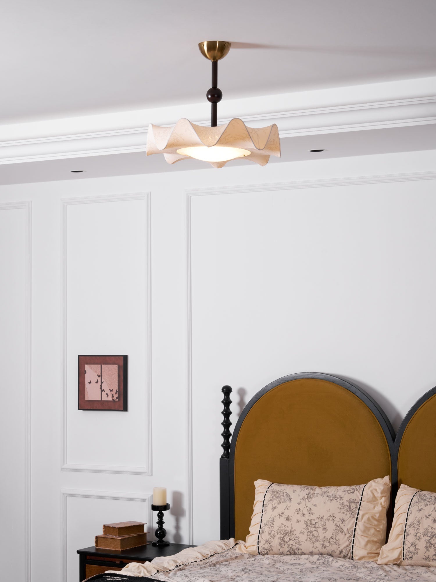 Plafonnier Traditionnel Bois Et Tissu Avec Éclairage LED Réglable