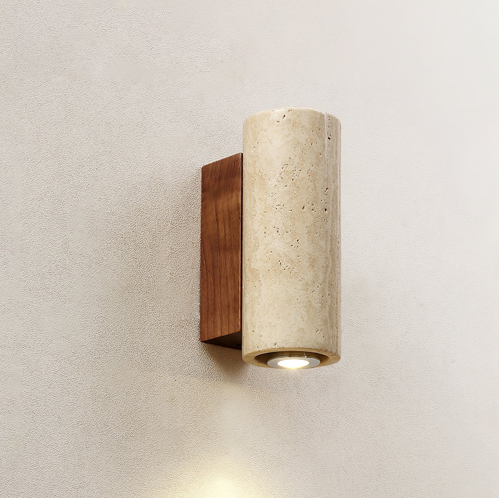 Luminaire Mural Cylindre Travertin Bois Éclairage LED Chaud
