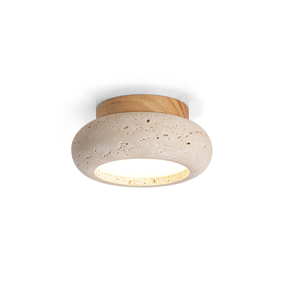 Plafonnier Rond Mini Donut En Travertin Pour Lumière Douce