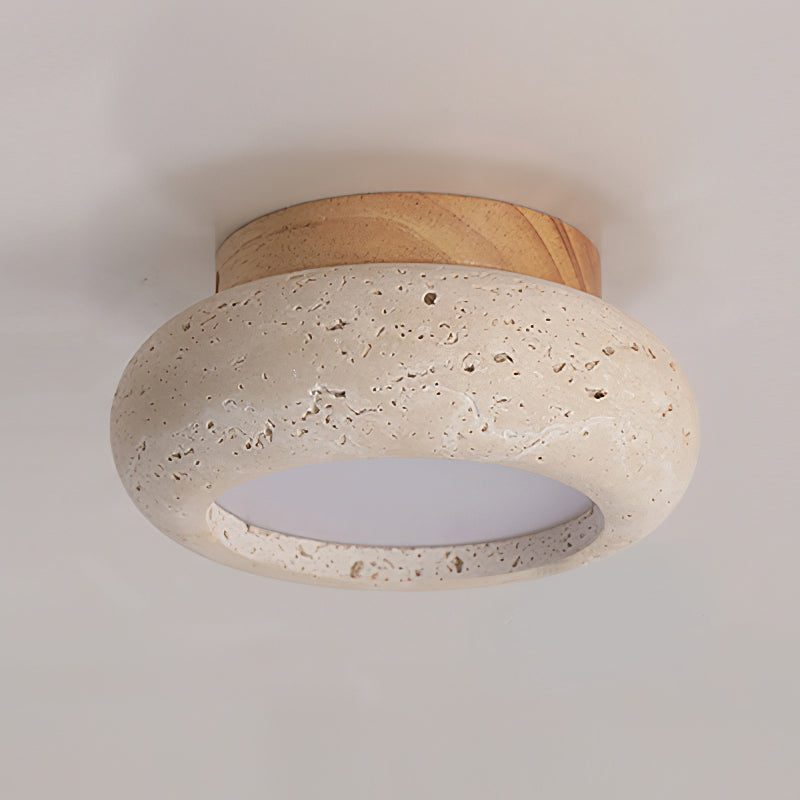 Plafonnier Rond Mini Donut En Travertin Pour Lumière Douce