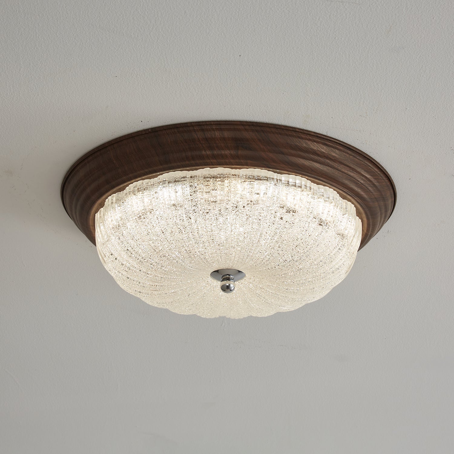 Lampe Plafonnier Premium Verre Et Noyer Avec Led Et Température Variable