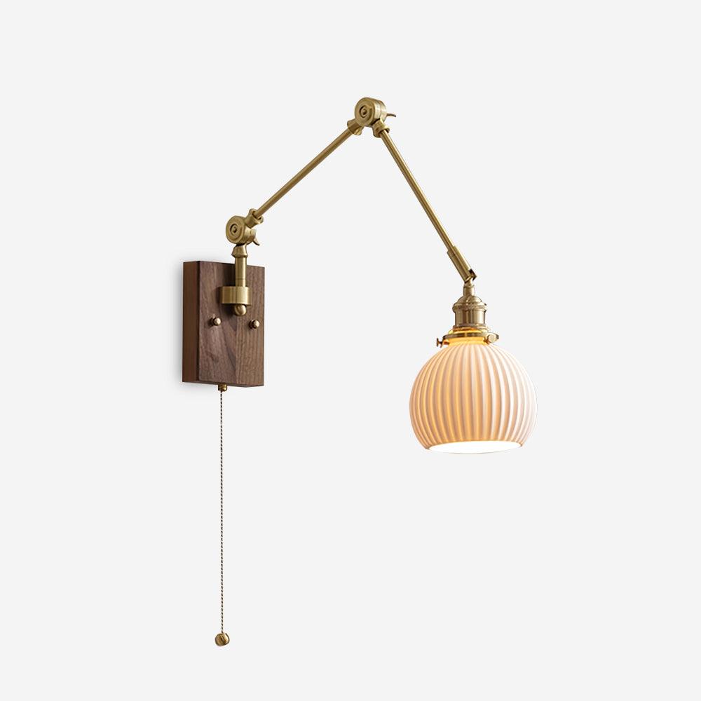 Applique Murale Vintage Bras Pivotant Réglable en Bois et Laiton