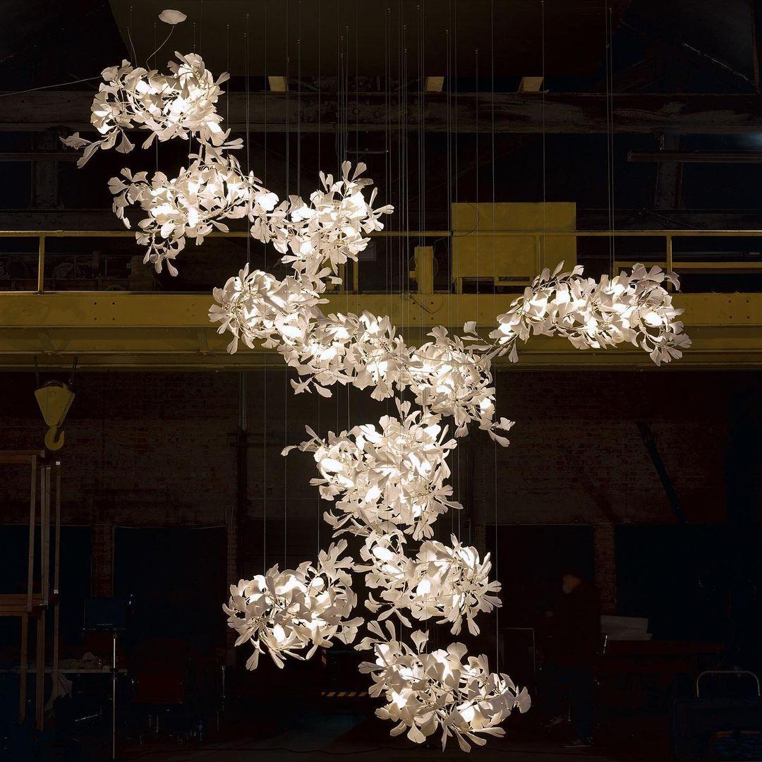 Lustre Feuille Gingko Suspension Naturelle Pour Éclairage Ambiant Élégant