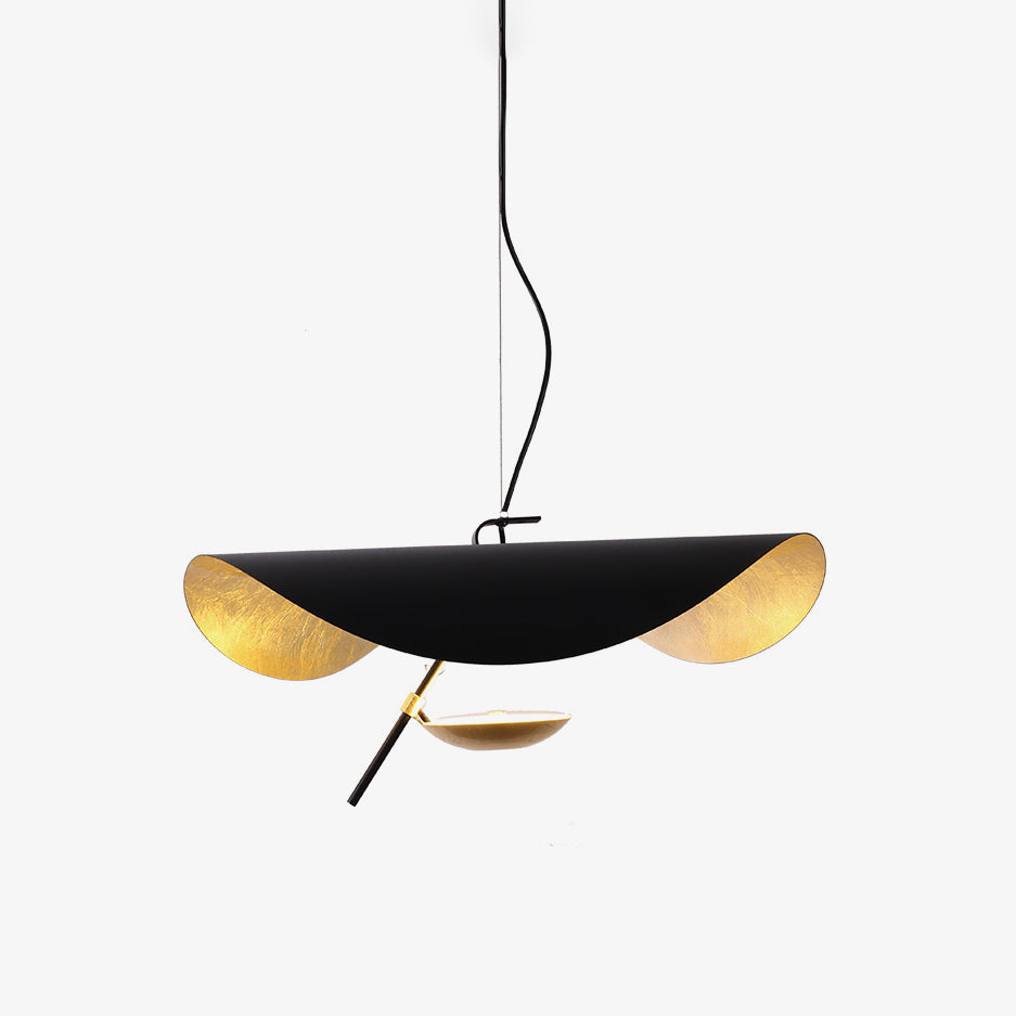 Suspension Lampe Moderne Avec Abat-jour Courbé Noir et Or Élégant