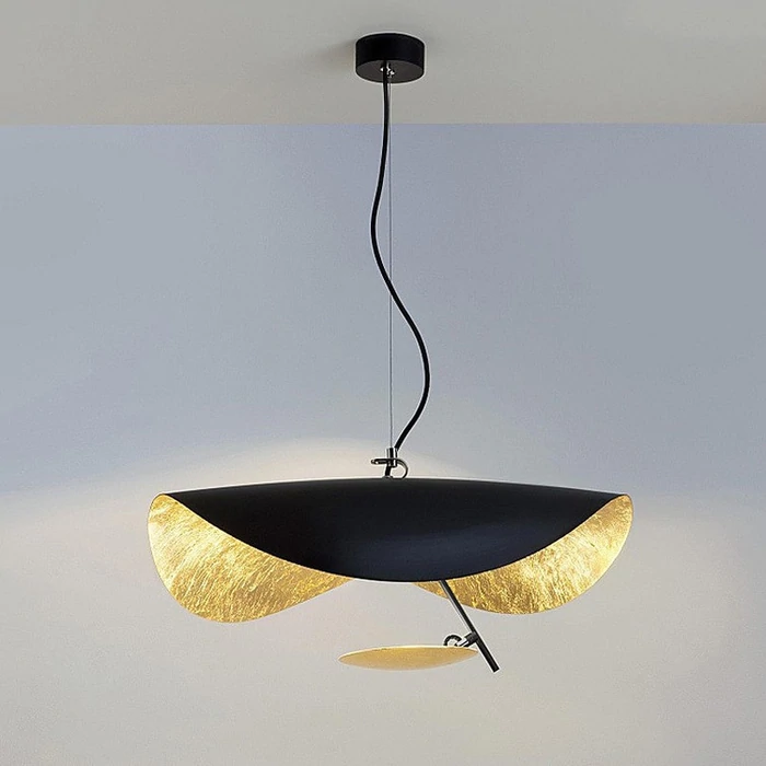 Suspension Lampe Moderne Avec Abat-jour Courbé Noir et Or Élégant