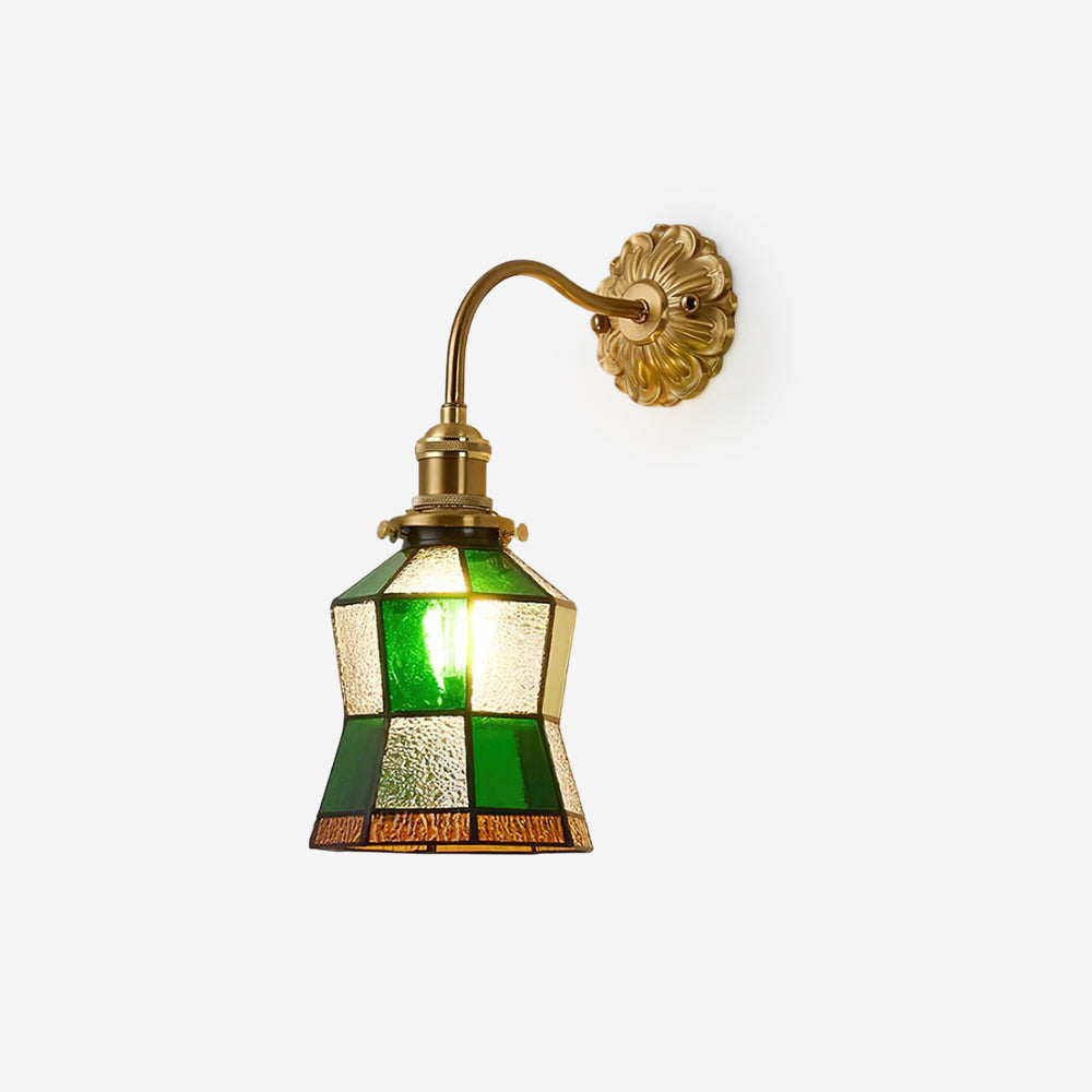 Applique Murale Vintage En Métal Et Verre Doré Vert Éclairage Élégant