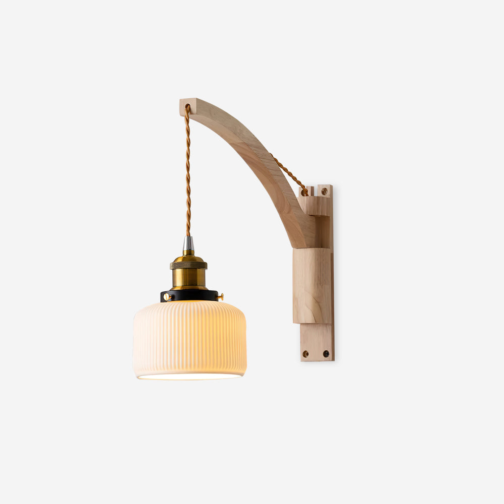 Lampe Murale En Céramique Et Bois, Lumière Douce Et Chaleureuse