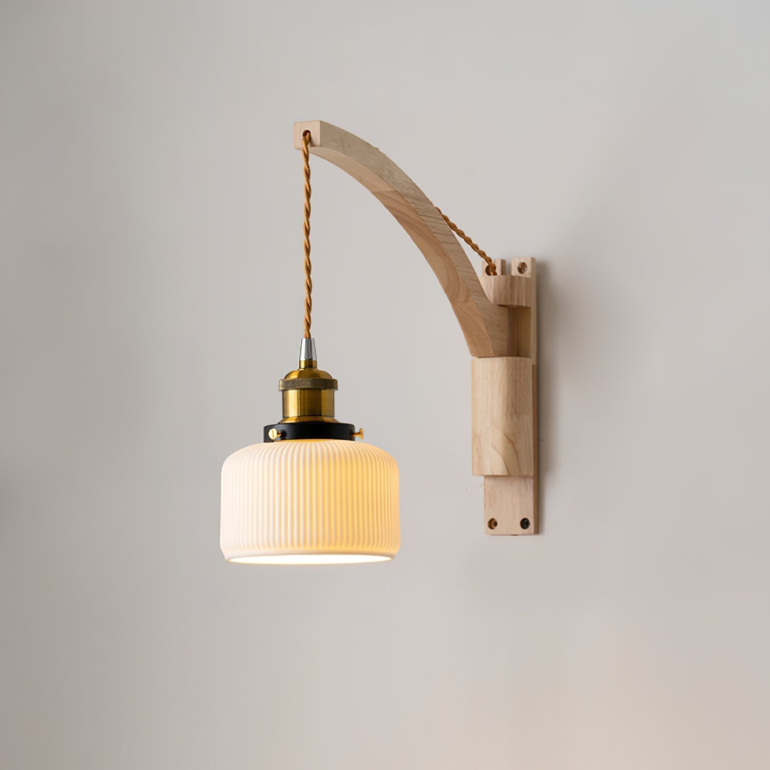 Lampe Murale En Céramique Et Bois, Lumière Douce Et Chaleureuse