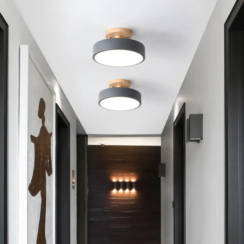 Plafonnier Rond Multicolore Bois Et Acrylique Pour Couloir Éclairage LED Économe