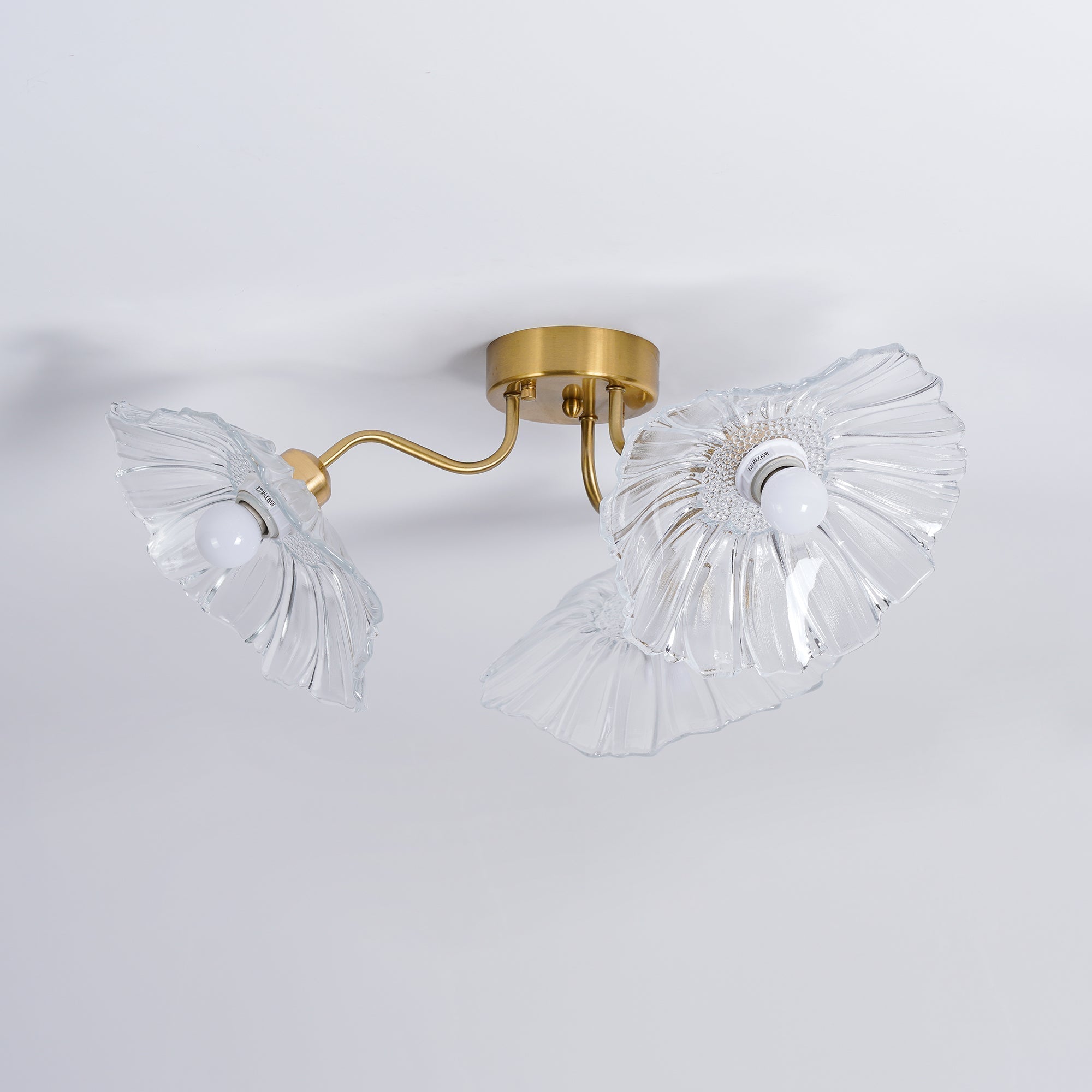 Plafonnier Verre Feuille Avec Laiton Lumière Douce Et Élégante