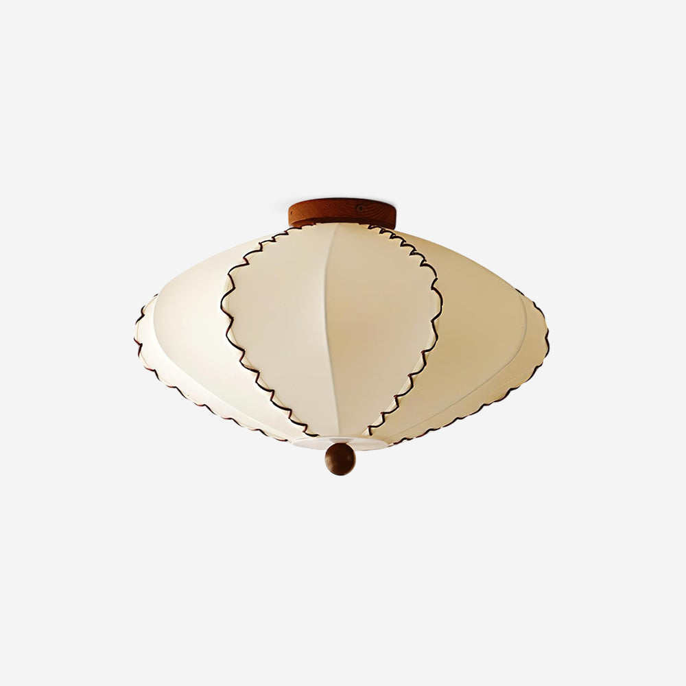Plafonnier Tissu Beige Avec Bois De Noyer Pour Ambiance Chic