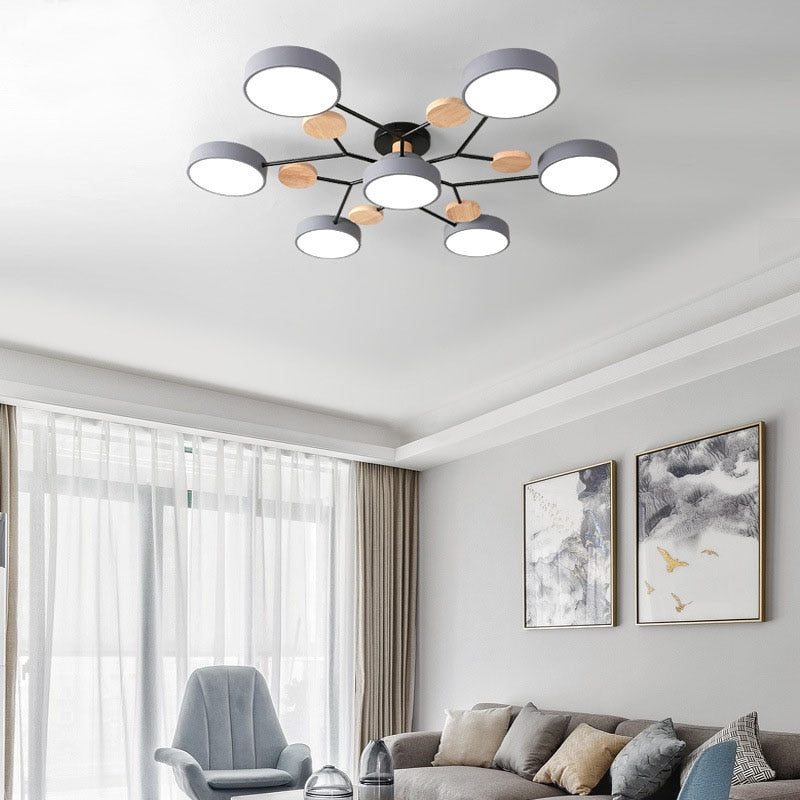 Plafonnier Rond Moderne En Métal Et Bois Pour Salon À Température Variable