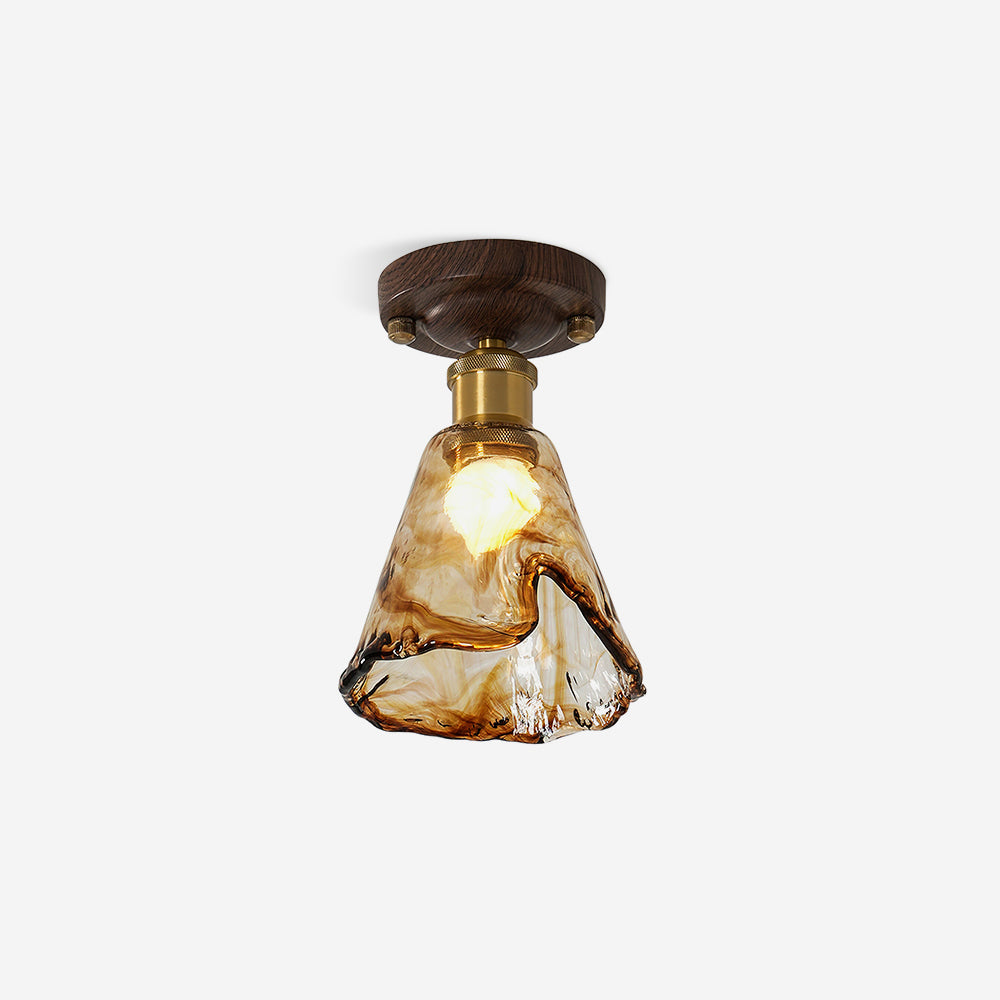 Plafonnier Verre Ambre Avec Cadre Métal Élégant Pour Éclairage Chaleureux
