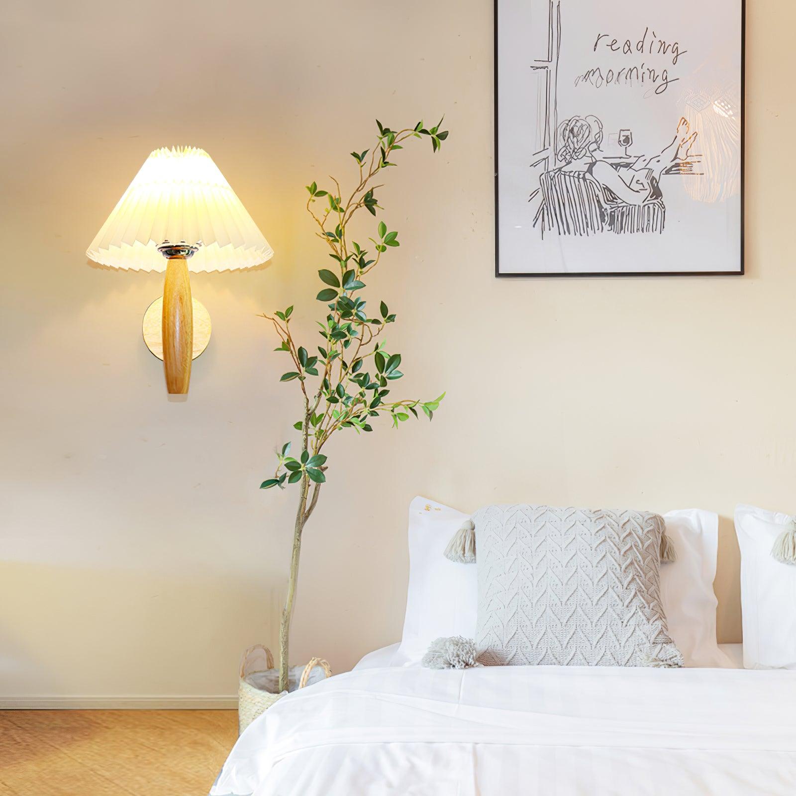 Applique Murale Bois Contemporain Avec Lumière Chaude Et Tissu Lin