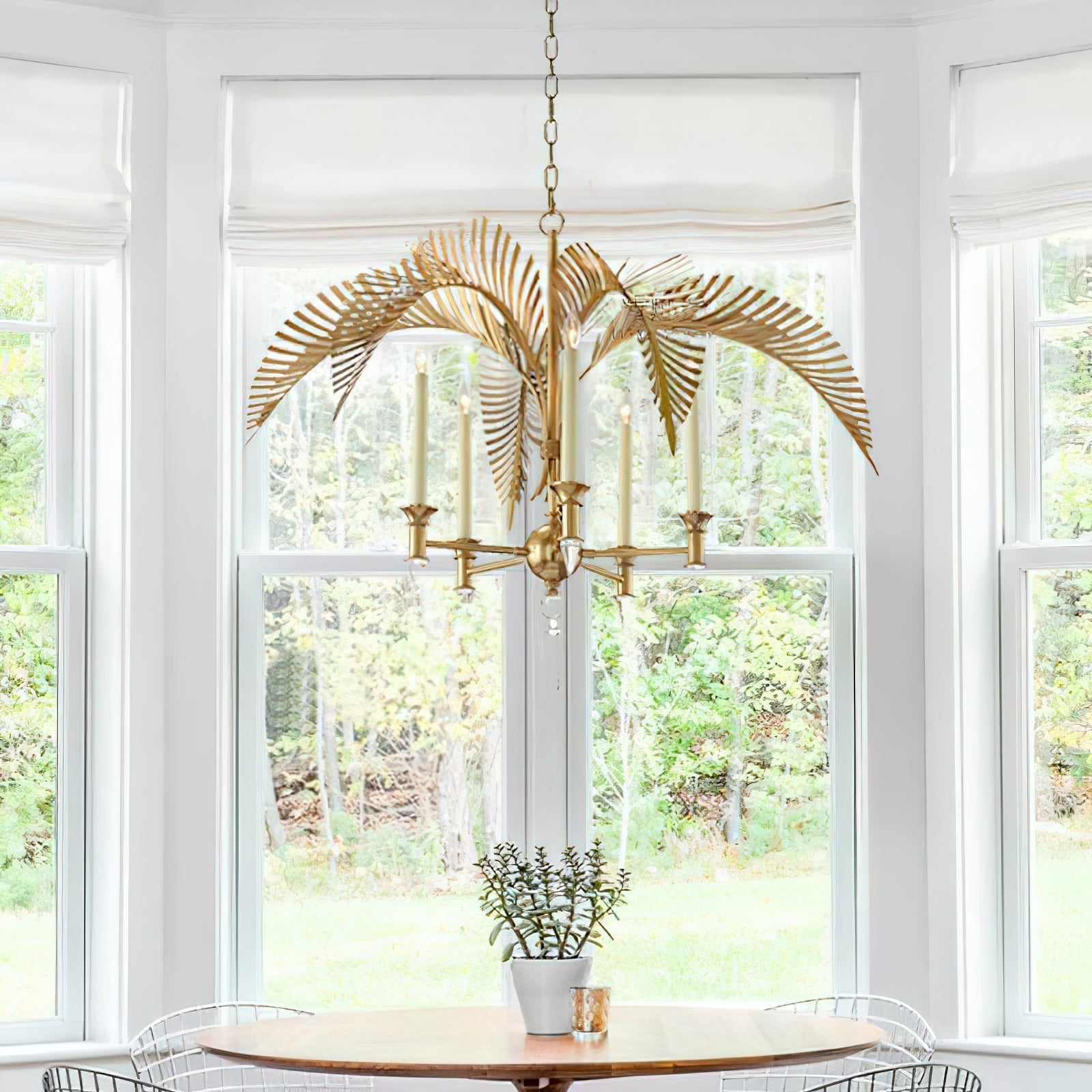 Suspension Lustre En Laiton Design Feuillage Élégant Pour Ambiance Premium