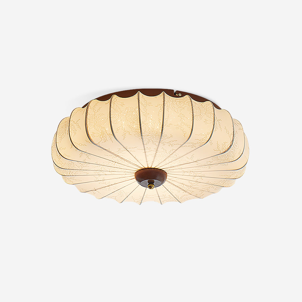Plafonnier Tissu Ombre Plissée Bois Baldaquin Avec LED Intégrée