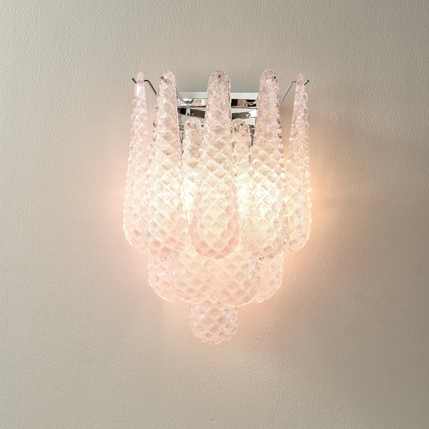 Applique Murale Verre Rose Gaufré Éclairage Doux et Élégance Contemporaine