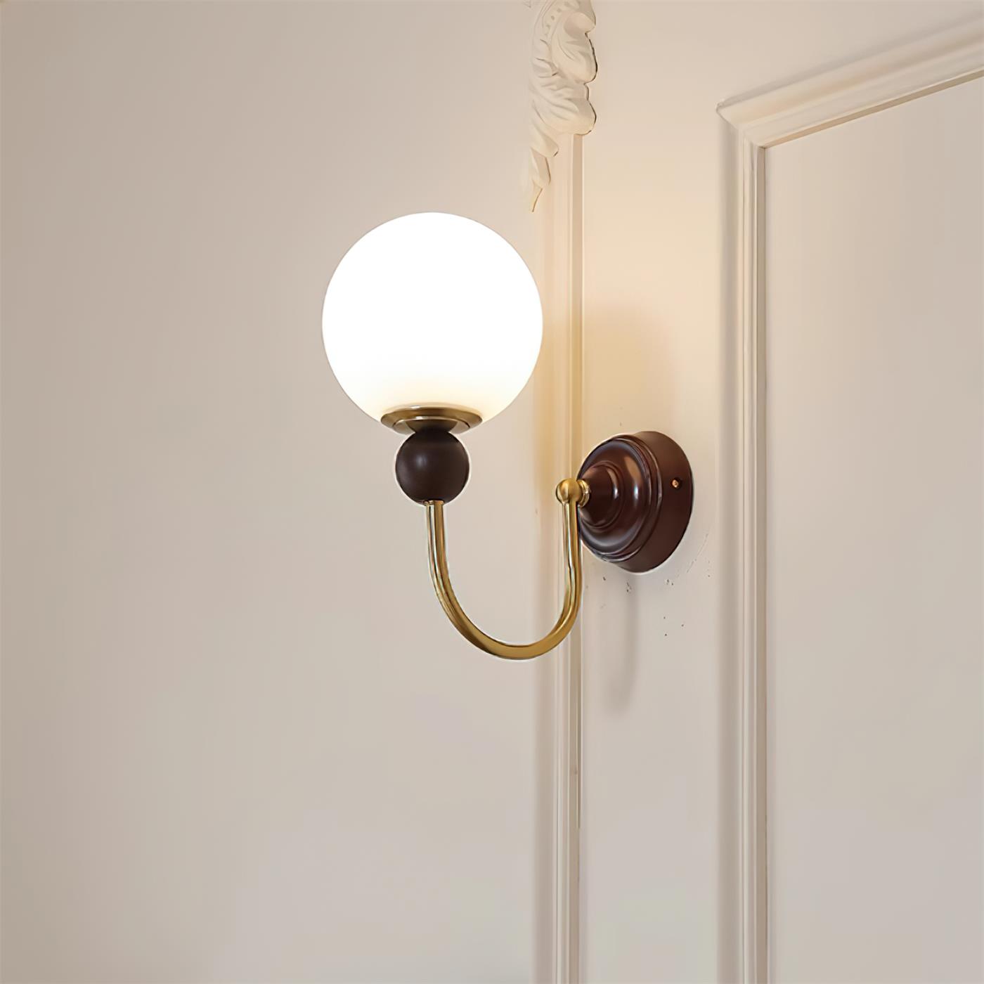 Applique Murale Abat-Jour Rond En Verre Et Bois, Lumière Douce Et Chaleureuse