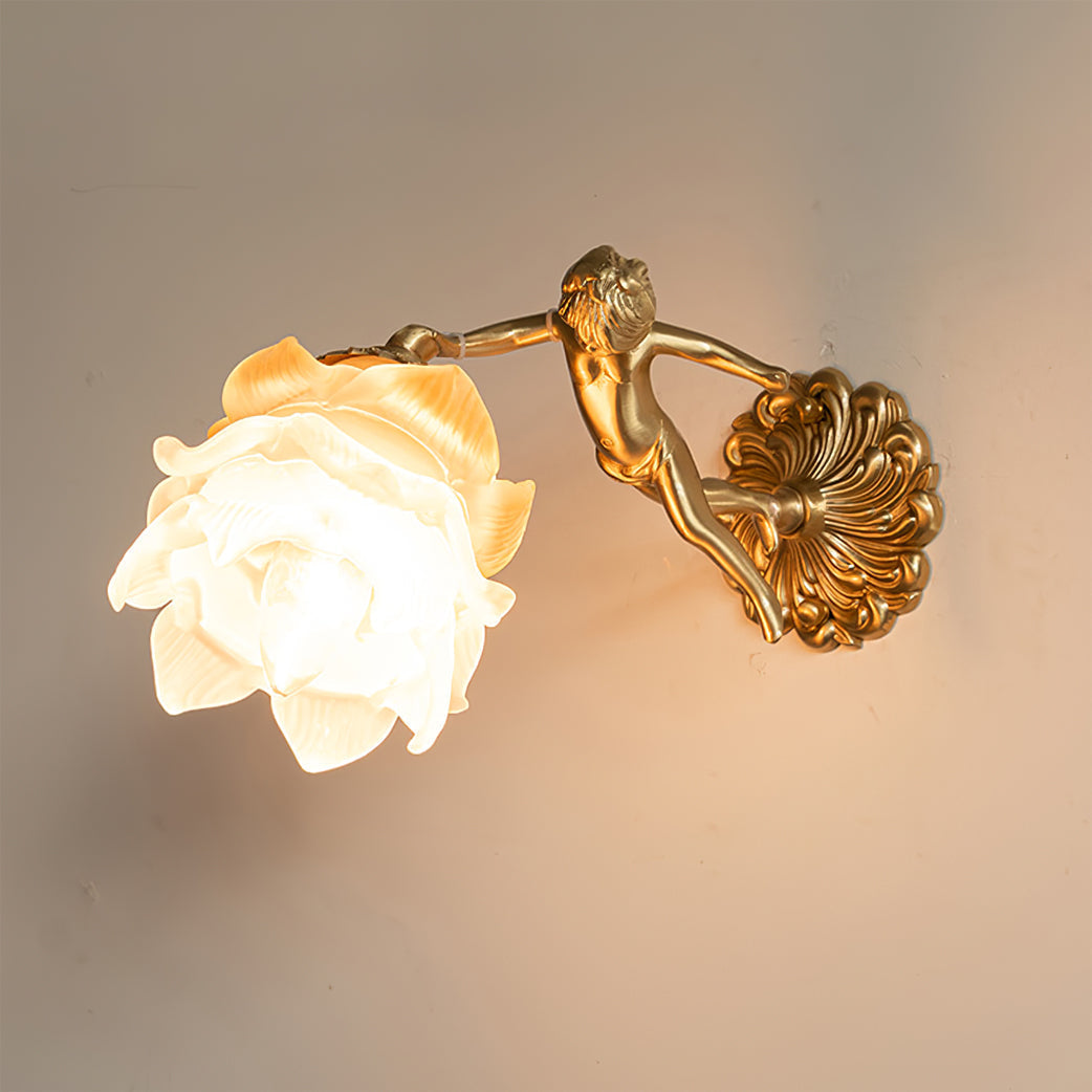 Applique Murale Ange Doré En Verre Rose Pour Ambiance Romantique