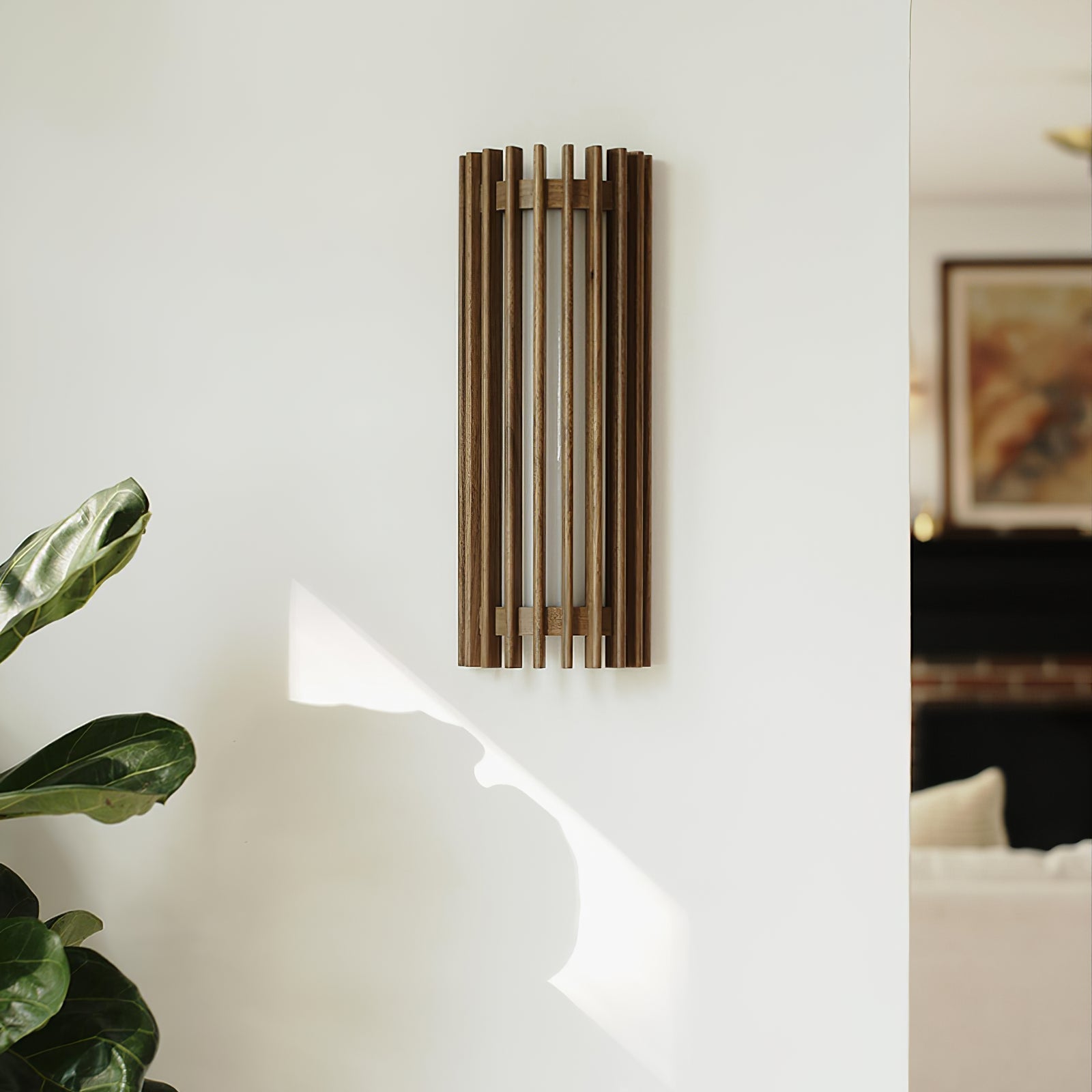 Lampe Murale Bois Avec Lattes Et Éclairage LED Durable Pour Salon