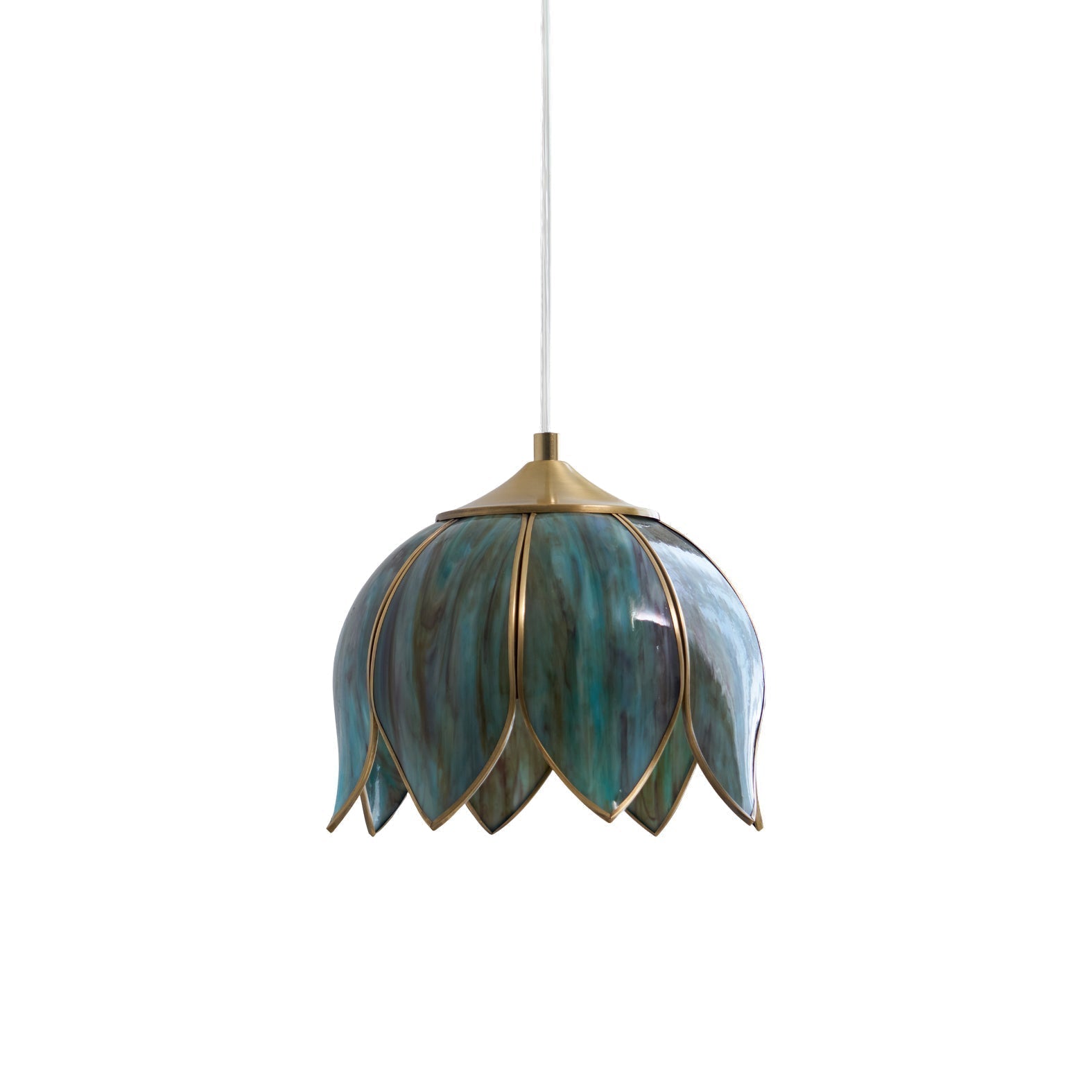 Suspension Vintage En Laiton Et Verre Bleu Eclairage Raffiné