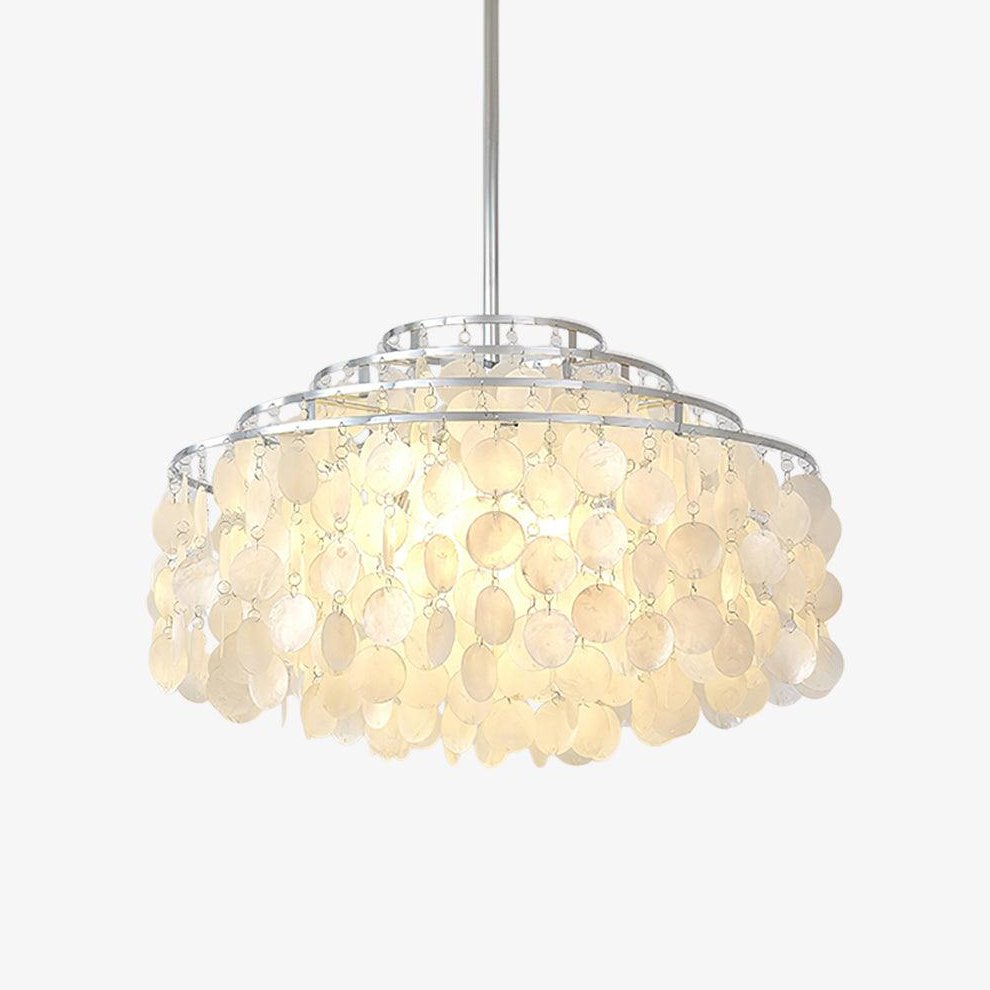 Lustre Rond Coquillage Plaqué Chrome Avec Jeu de Lumière